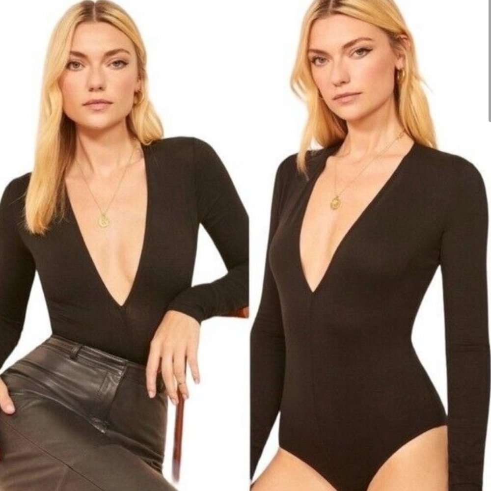 Reformation Black Long Sleeve Bodysuit